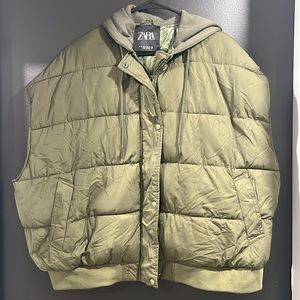 Zara Puffer Vest Womens Extra Large XL Olive Green NWT